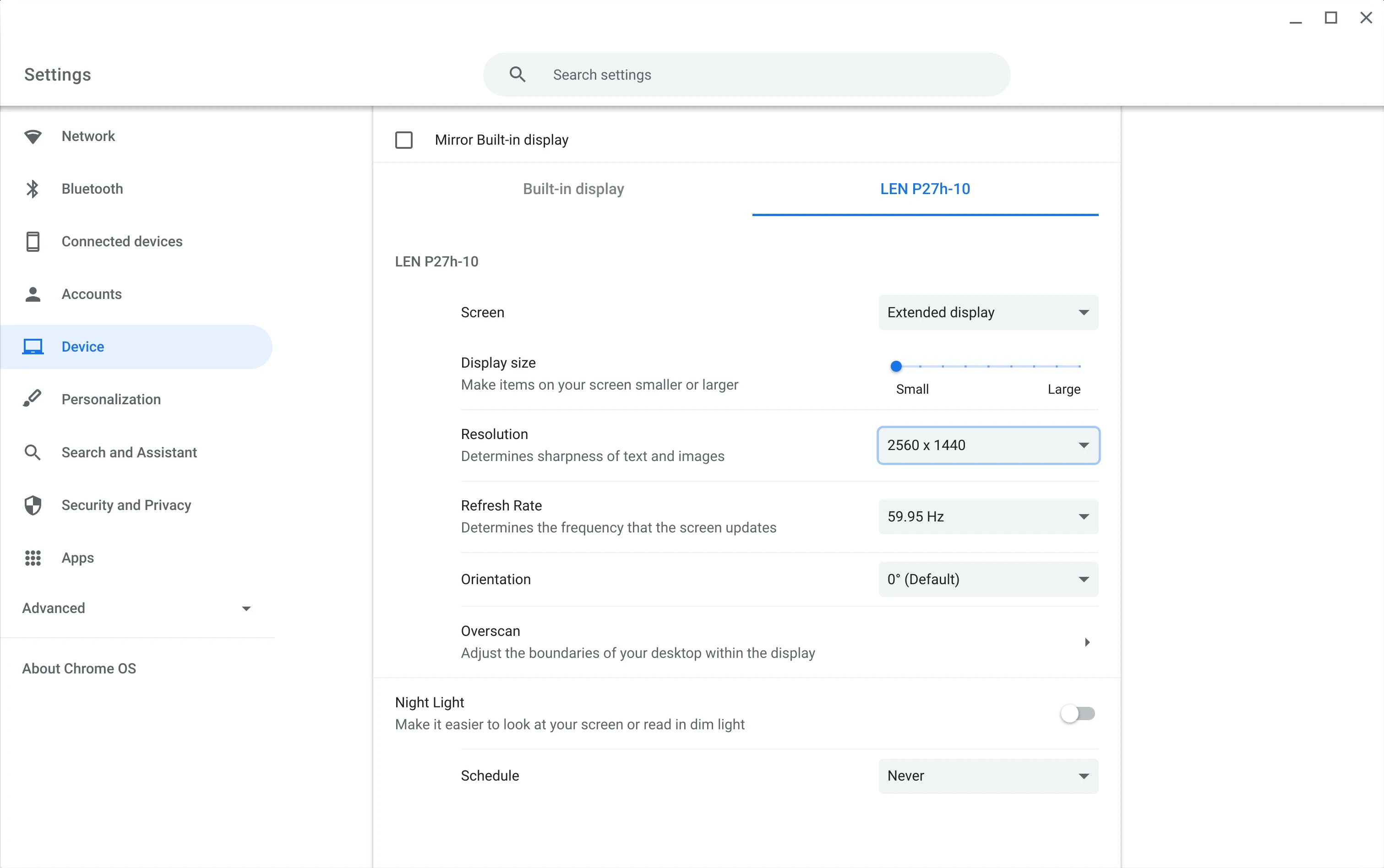 External display setting options