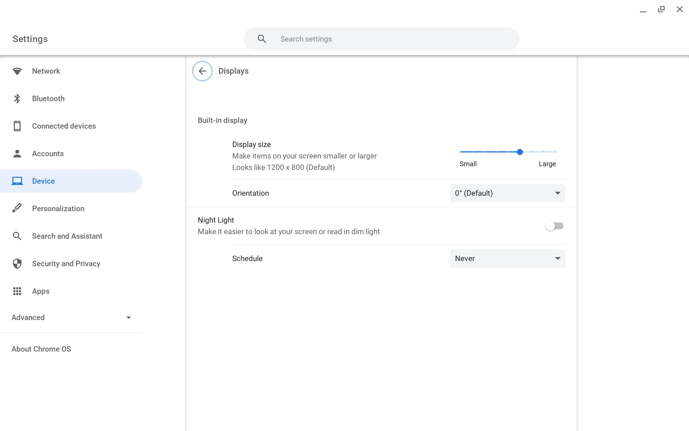 "Display Size" slider in the settings