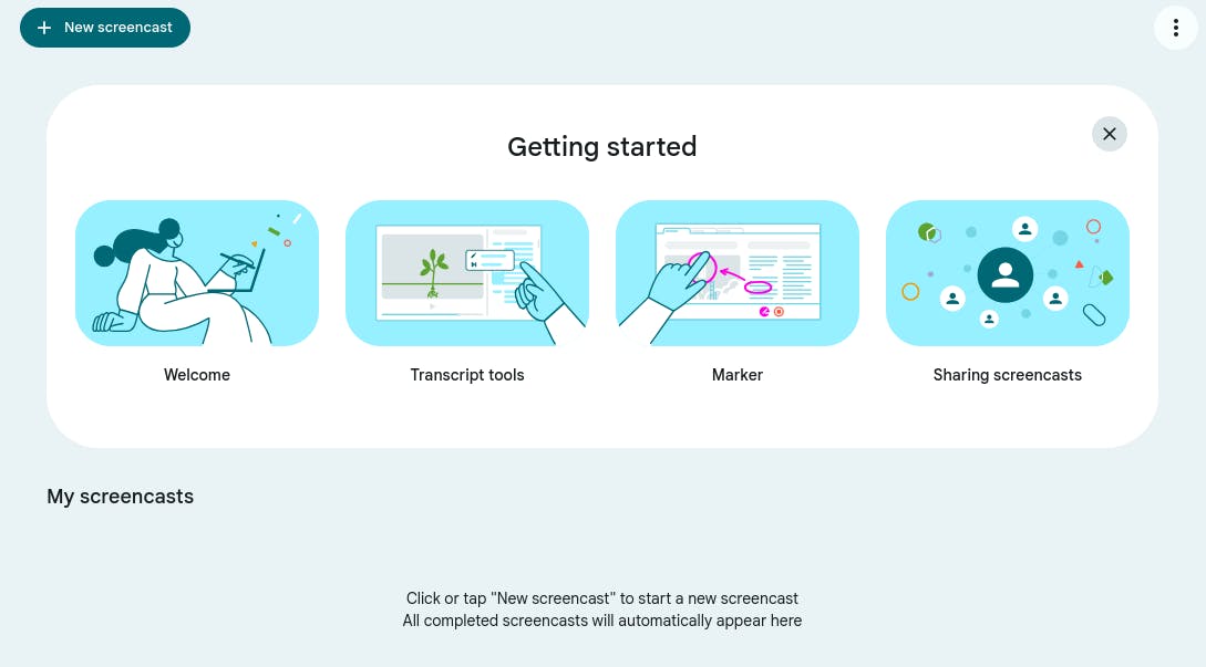 A screenshot of the Screencast getting started page