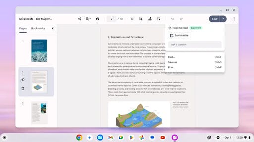 A Help me read pop-out being displayed over a large text document.