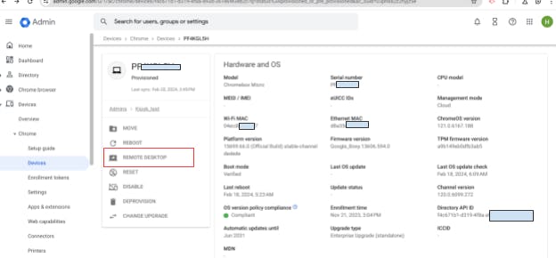 Connecting to Remote Desktop under Chrome Devices.