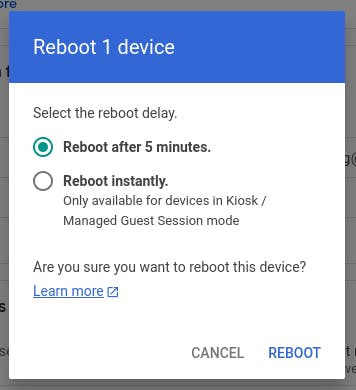 Dialog to reboot one device.